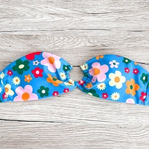 2/$30 bandeau blue floral bikini top with ring detail
